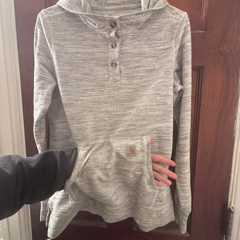 Carhartt Gray Kid’s Sz Med (8-10) Hoodie w Kangaroo Pocket, Perfectly Worn In!